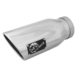 aFe® - Mach Force XP™ 304 SS Passenger Side Round Angle Cut Bolt-On Polished Exhaust Tip with Laser Cut Logo (5" Inlet, 7" Outlet, 15" Length)