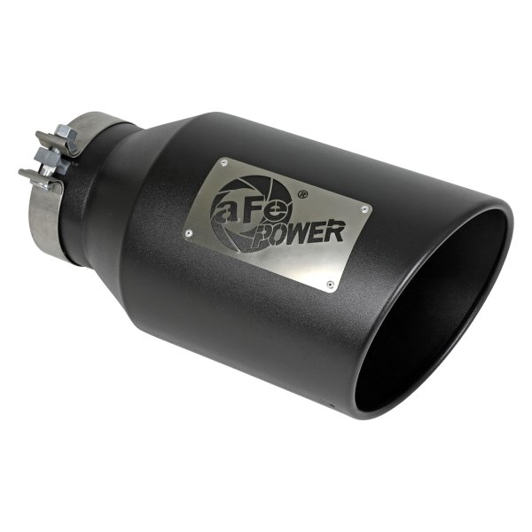 aFe® - Mach Force XP™ 304 SS Round Angle Cut Black Exhaust Tip with Laser Cut Logo
