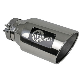 aFe® - Mach Force XP™ 304 SS Round Angle Cut Clamp-On Polished Exhaust Tip with Laser Cut Logo (5" Inlet, 8" Outlet, 15" Length)