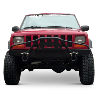 Affordable Offroad® - Elite Series Mid Width Black Powder Coated Front Winch HD Bumper with Pre-Runner Guard, Hitch Receiver and Rear HD Bumper