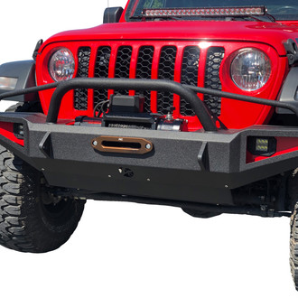 Affordable Offroad® - Mid Width Black Powder Coated Front Winch HD Bumper with Pre-Runner Guard