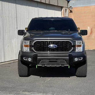 AFN 4x4 America® - Full Width HD Black Winch Bumper with Lower Skid Plate and Fog/Turn Signals
