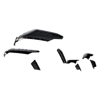 Air Design® - Racer Smooth Grain Textured Black Front and Rear High Top Fender Flare, Mud Flaps and DRL Set