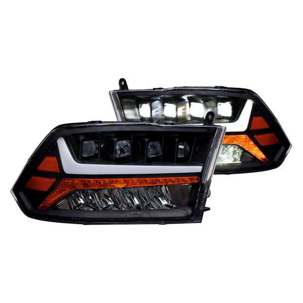 Alpha Owls® - Quad-Pro Black DRL Bar Projector LED Headlights with Sequential Turn Signal, Dodge Ram