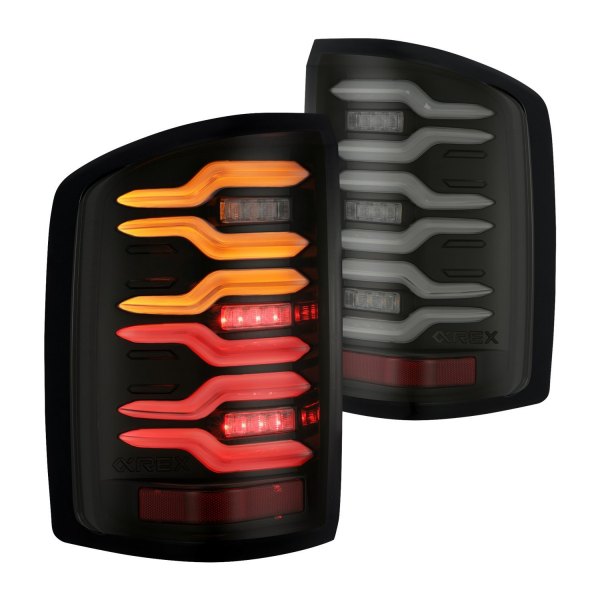AlphaRex® - LUXX-Series Black/Smoke Sequential Fiber Optic LED Tail Lights, GMC Sierra 2500