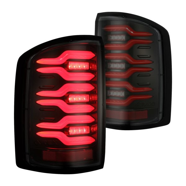 AlphaRex® - LUXX-Series Black Red/Smoke Sequential Fiber Optic LED Tail Lights, GMC Sierra 3500