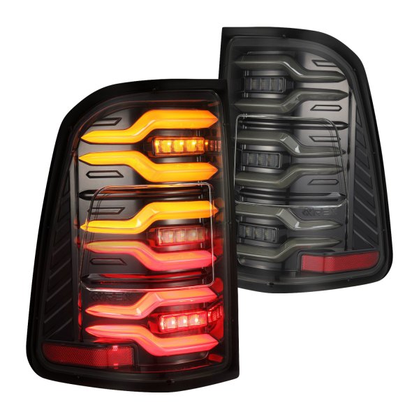 AlphaRex® - LUXX-Series Alpha Black Sequential Fiber Optic LED Tail Lights, Dodge Ram