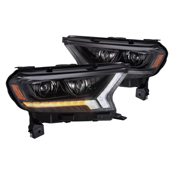 AlphaRex® - PRO-Series Alpha-Black Sequential DRL Bar Projector LED Headlights with DRL and Sequential Turn Signal, Ford Ranger