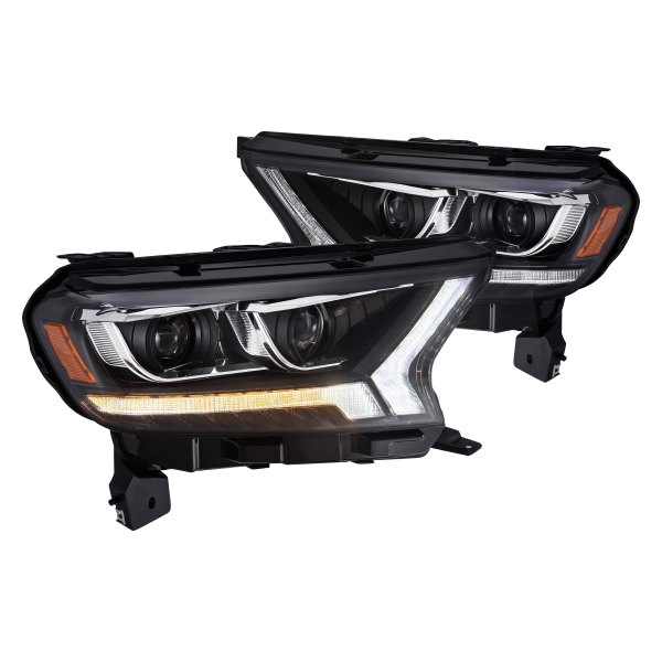 AlphaRex® - PRO-Series Black Sequential DRL Bar Projector LED Headlights, Ford Ranger