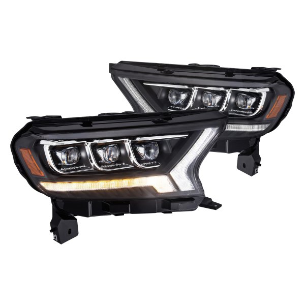 AlphaRex® - NOVA-Series Black Sequential DRL Bar Projector LED Headlights with DRL and Sequential Turn Signal, Ford Ranger