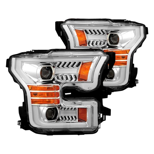 AlphaRex® - PRO-Series Chrome Sequential LED DRL Bar Projector Headlights, Ford F-150