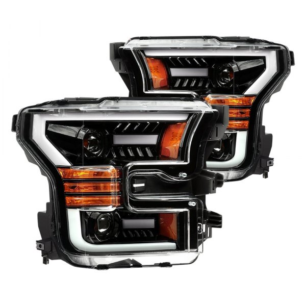 AlphaRex® - PRO-Series Jet Black Sequential LED DRL Bar Projector Headlights, Ford F-150