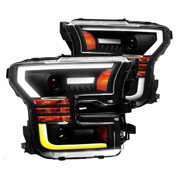 AlphaRex® - Luxx-Series Black Sequential DRL Bar Projector LED Headlights, Ford F-150