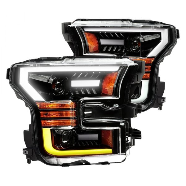 AlphaRex® - Luxx-Series Jet Black Sequential DRL Bar Projector LED Headlights, Ford F-150