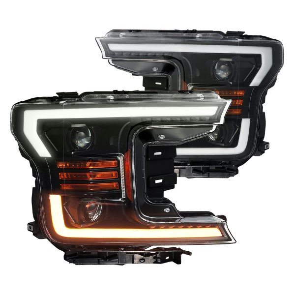 AlphaRex® - Luxx-Series Jet Black Sequential DRL Bar Projector LED Headlights, Ford F-150