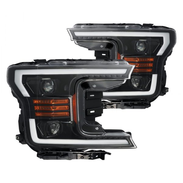 AlphaRex® - PRO-Series Jet Black Sequential LED DRL Bar Projector Headlights, Ford F-150