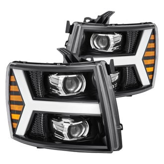 AlphaRex® - PRO-Series Y-Shape Driver and Passenger Side Jet Black Sequential LED DRL Bar Projector Headlights
