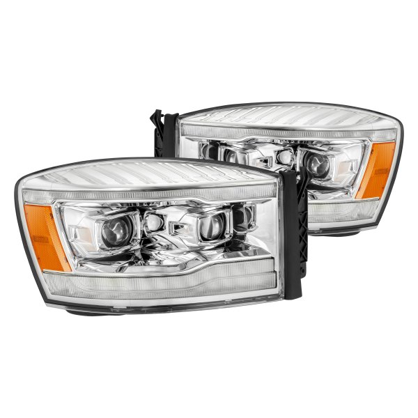 AlphaRex® - PRO-Series Chrome LED DRL Bar Projector Headlights with DRL and Sequential LED Turn Signal, Dodge Ram