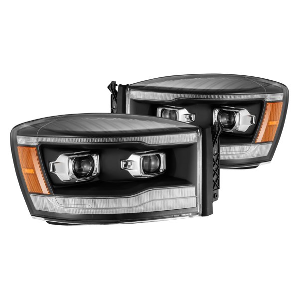 AlphaRex® - PRO-Series Black Sequential LED DRL Bar Projector Headlights, Dodge Ram