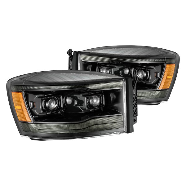 AlphaRex® - Luxx-Series Jet Black DRL Bar Projector LED Headlights with DRL and Sequential Turn Signal, Dodge Ram