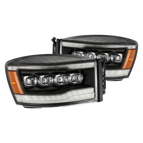 AlphaRex® - NOVA-Series Black DRL Bar Projector LED Headlights with DRL and Sequential Turn Signal, Dodge Ram