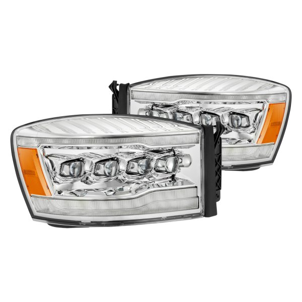 AlphaRex® - NOVA-Series Chrome DRL Bar Projector LED Headlights with DRL and Sequential Turn Signal, Dodge Ram