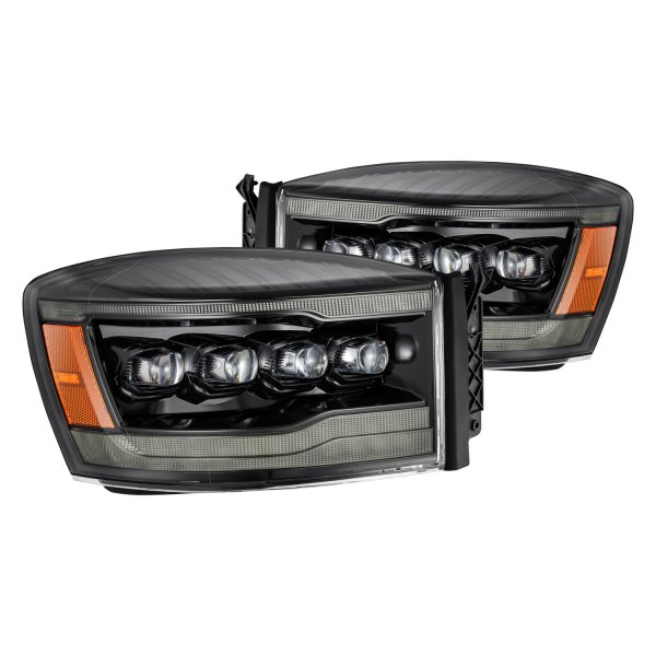 AlphaRex® - NOVA-Series Jet Black DRL Bar Projector LED Headlights with DRL and Sequential Turn Signal, Dodge Ram
