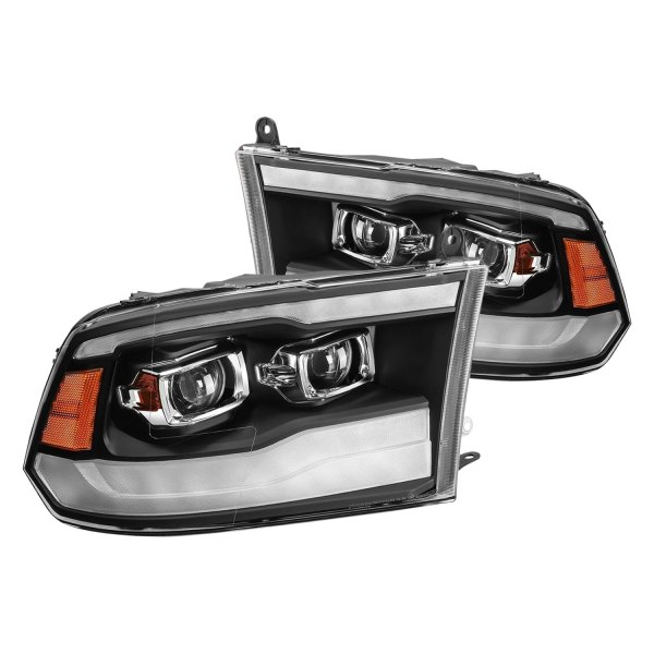 AlphaRex® - Luxx-Series Black DRL Bar Projector LED Headlights with Sequential Turn Signal, Dodge Ram