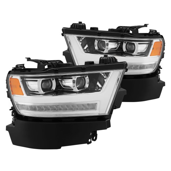 AlphaRex® - Luxx-Series Black/Chrome DRL Bar Projector LED Headlights with Sequential Turn Signal, Ram 1500
