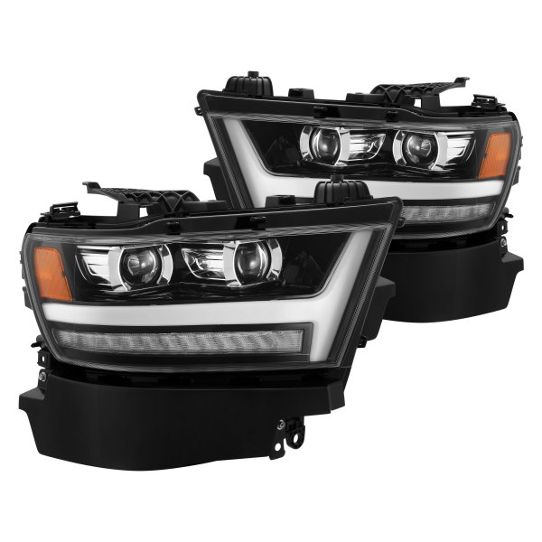 AlphaRex® - Luxx-Series Jet Black DRL Bar Projector LED Headlights with Sequential Turn Signal, Ram 1500
