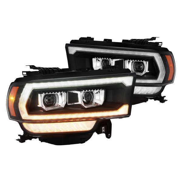 AlphaRex® - PRO-Series Black Sequential LED DRL Bar Projector Headlights with DRL and Sequential LED Turn Signal, Ram 2500