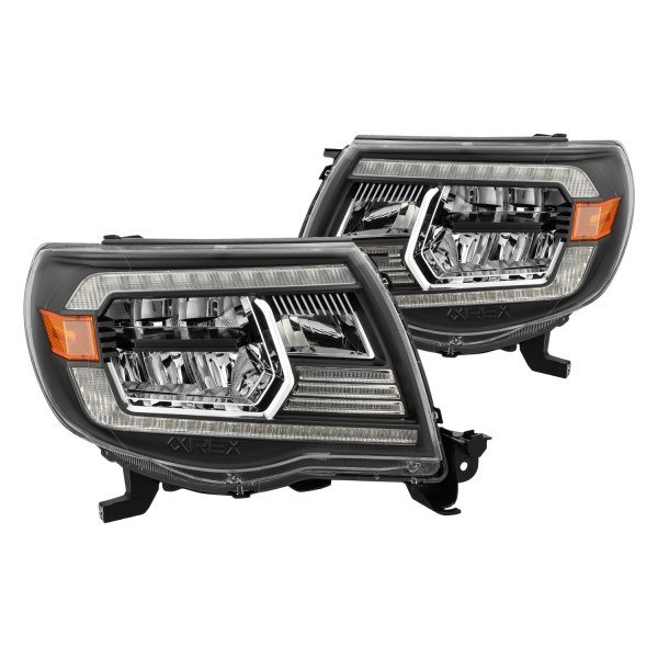 AlphaRex® - Luxx-Series Black DRL Bar LED Headlights with DRL and Sequential Turn Signal, Toyota Tacoma