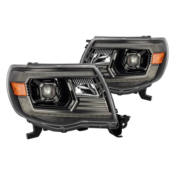AlphaRex® - PRO-Series Jet Black LED DRL Bar Projector Headlights with DRL and Sequential LED Turn Signal, Toyota Tacoma
