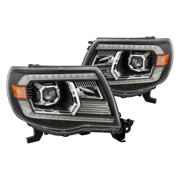 AlphaRex® - PRO-Series Black LED DRL Bar Projector Headlights with DRL and Sequential LED Turn Signal, Toyota Tacoma