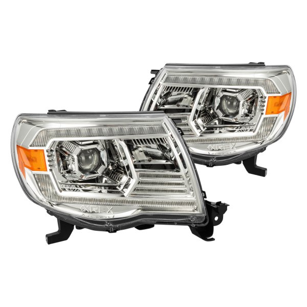 AlphaRex® - Luxx-Series Chrome DRL Bar Projector LED Headlights with DRL and Sequential Turn Signal, Toyota Tacoma