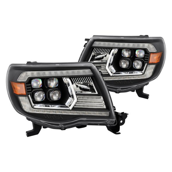 AlphaRex® - NOVA-Series Black DRL Bar Projector LED Headlights with DRL and Sequential Turn Signal, Toyota Tacoma