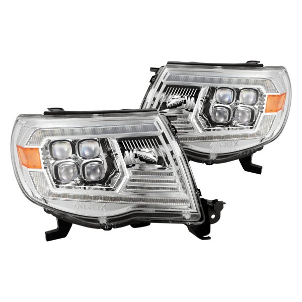 AlphaRex® - NOVA-Series Chrome DRL Bar Projector LED Headlights with DRL and Sequential Turn Signal, Toyota Tacoma