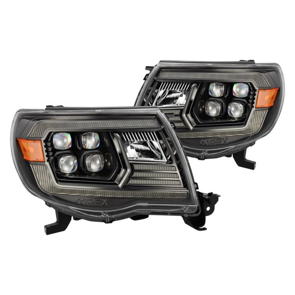 AlphaRex® - NOVA-Series Jet Black DRL Bar Projector LED Headlights with DRL and Sequential Turn Signal, Toyota Tacoma