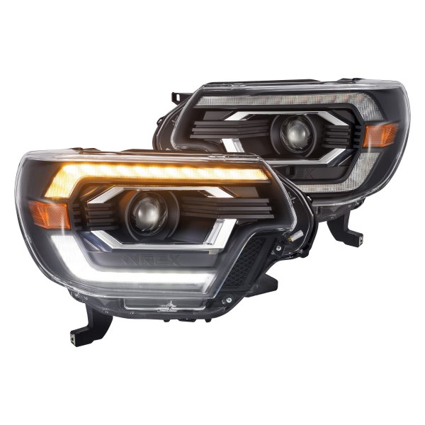AlphaRex® - Luxx-Series Black Sequential DRL Bar Projector LED Headlights with DRL and Sequential Turn Signal, Toyota Tacoma