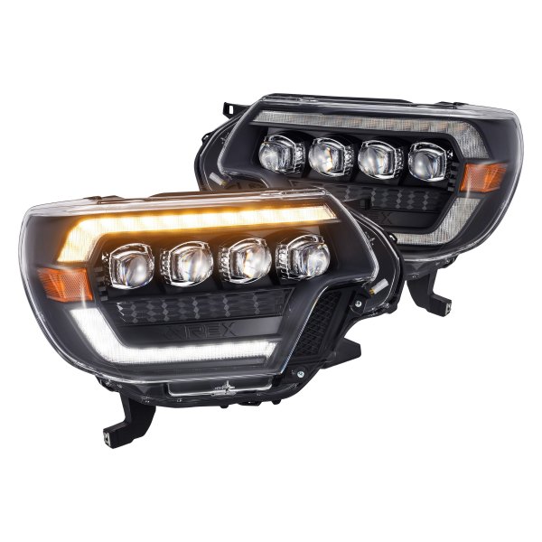 AlphaRex® - NOVA-Series Black Sequential DRL Bar Projector LED Headlights, Toyota Tacoma