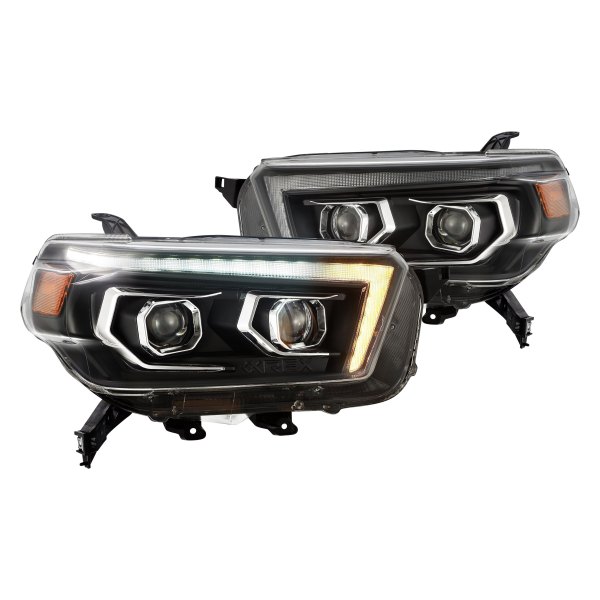 AlphaRex® - Luxx-Series Black Switchback DRL Bar Projector LED Headlights with DRL and Sequential Turn Signal, Toyota 4Runner