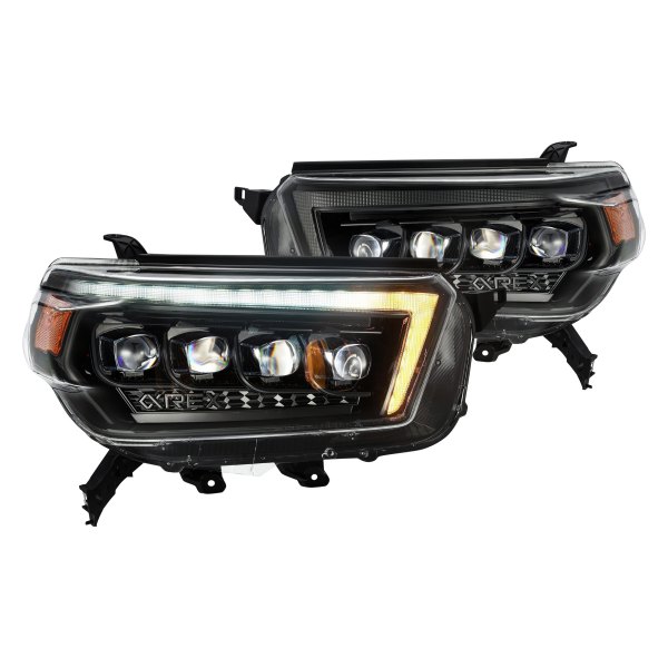 AlphaRex® - NOVA-Series Alpha-Black Switchback DRL Bar Projector LED Headlights with DRL and Sequential Turn Signal, Toyota 4Runner