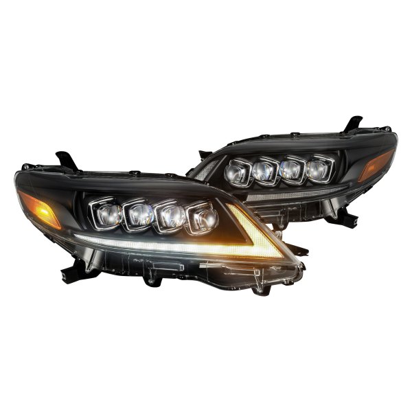 AlphaRex® - NOVA-Series Black Sequential DRL Bar Projector LED Headlights with DRL and Sequential Turn Signal, Toyota Sienna
