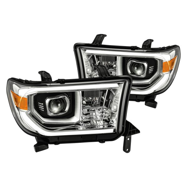 AlphaRex® - Luxx-Series Black/Chrome DRL Bar Projector LED Headlights, Toyota Tundra