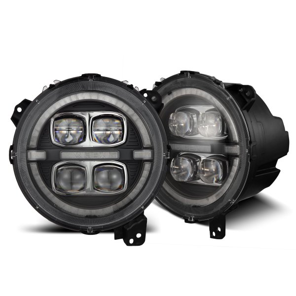 AlphaRex® - NOVA-Series 9" Round Black Halo Projector LED Headlights with Switchback DRL