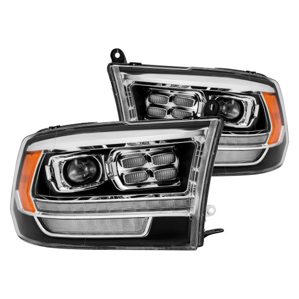 AlphaRex® - PRO-Series Black DRL Bar Projector Headlights with DRL and Sequential LED Turn Signal, Dodge Ram