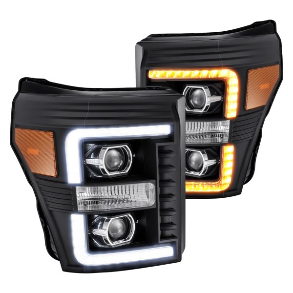 AlphaRex® - PRO-Series Black Sequential LED DRL Bar Projector Headlights with DRL and Sequential LED Turn Signal