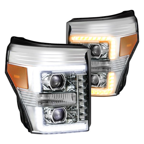 AlphaRex® - PRO-Series Chrome Sequential LED DRL Bar Projector Headlights with DRL and Sequential LED Turn Signal
