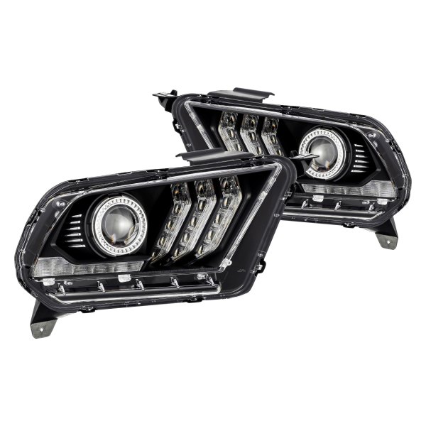 AlphaRex® - Luxx-Series Black DRL Bar Projector LED Headlights with DRL and Sequential Turn Signal, Ford Mustang
