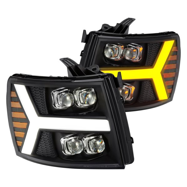 AlphaRex® - NOVA-Series Y-Shape Black Sequential DRL Bar Projector LED Headlights, Chevy Silverado